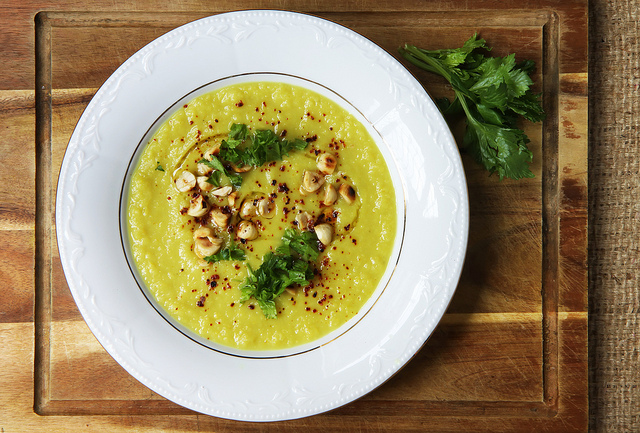 Celeriac, Leeks and Quince Creamy Soup by Olga Irez of Delicious Istanbul