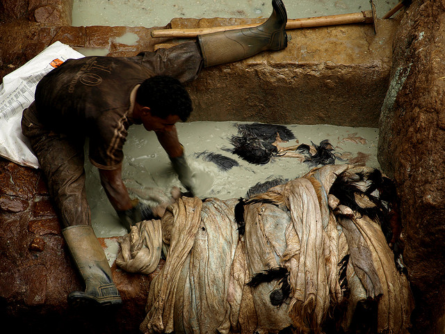Worker at Fez Tanneries Morocco Olga Irez