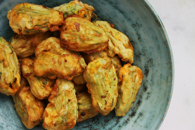 Courgette Flowers Stuffed with Cottage Cheese and Herbs by Olga Irez of Delicious Istanbul