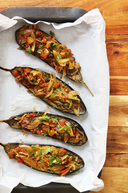 İmam Bayıldı (Stuffed Eggplant Boats) post image