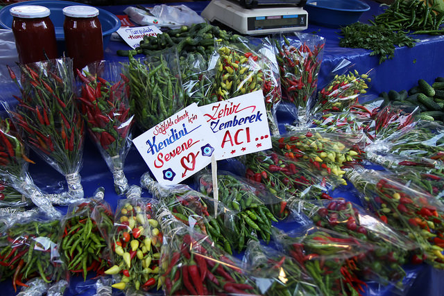 Chilli Peppers at Alacati Market by Olga Irez of Delicious Istanbul 