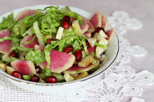 Roasted Chestnuts and Watermelon Radish Salad