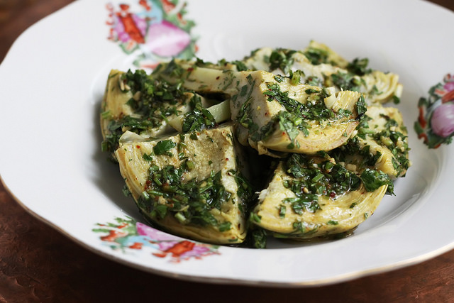 Steamed Artichoke with Chermoula by Olga Irez of Delicious Istanbul