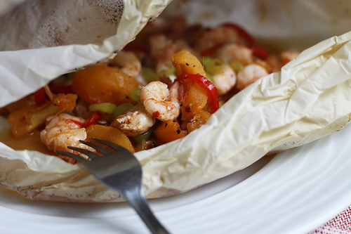 Prawns With Loquat En Papilote