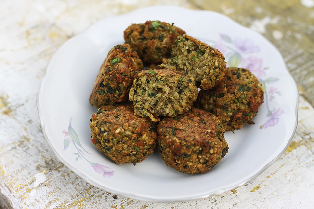 Baked Falafel with Sprouted Chickpeas + Nettles